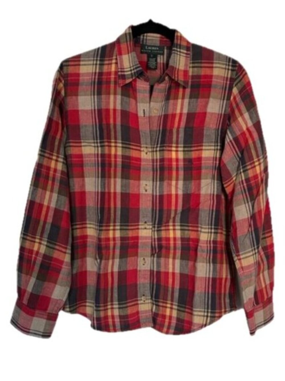 Ralph Lauren Plaid Button Up Shirt Long Tab Sleeve Western Autumn Colors Wm Sz S - Picture 2 of 7